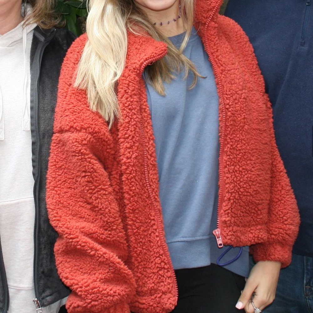 Urban Outfitters muted red/orange fluffy jacket